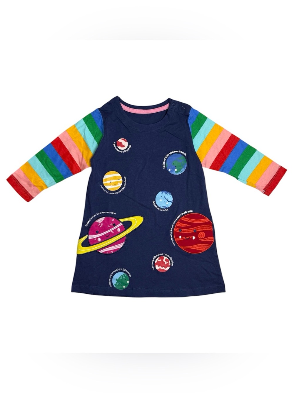 Planets Appliqué Cotton Dress Blue 2T